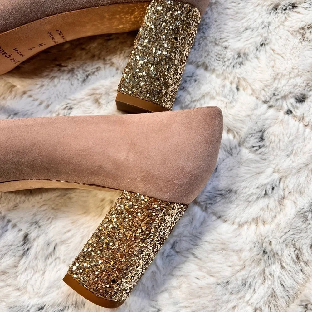 Kate Spade Anastasia Demi Rose Suede Gold Glitter Pumps Sz-9 - Picture 11 of 11